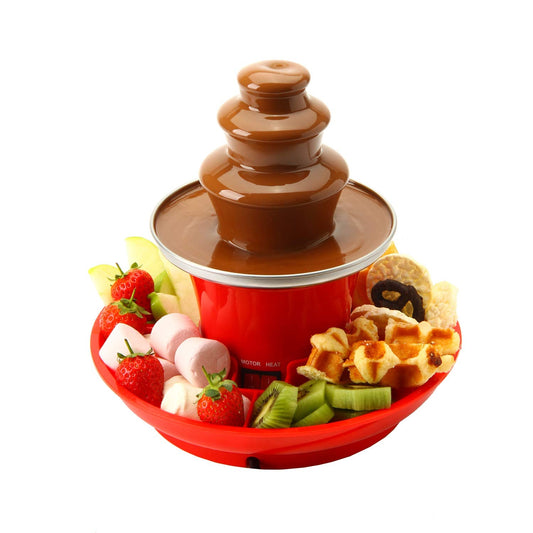 Global Gourmet Chocolate Fountain Mini Fondue Set with Party Serving Tray Included | Electric 3-Tier Machine with Hot Melting Pot Base | Keep Warm Function With tray