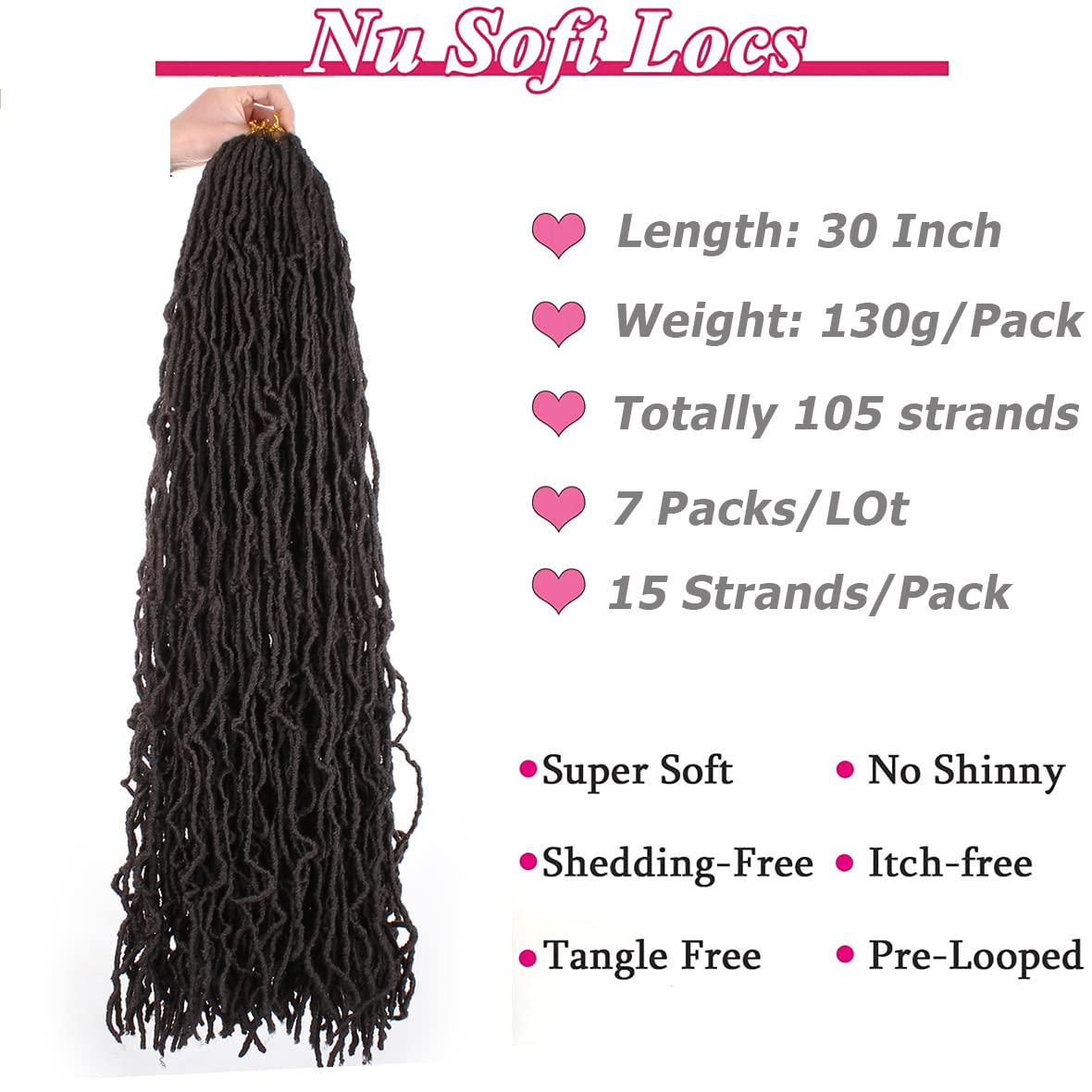 Leeven 30 Inch Soft Locs Crochet Hair for Women Nu Faux Locs Crochet Braids 7 Pack Goddess Faux Locs Crochet Hair Extensions 1B# 30 Inch (Pack of 7)