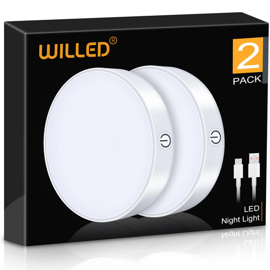 WILLED Dimmable Touch Light Buit-in 1000mAh Large Battery Rechargeable LED Tap Lights | Magnet Stick on Closet Light | Portable LED Puck Night Lights for Cabinet Wardrobe Counter Kitchen Bedroom White Pure White 6000K