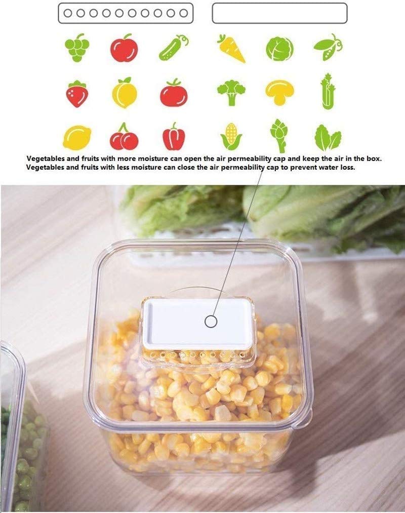 SANNO Fruit Vegetable Fresh Storage Containers Produce Saver FreshWorks Produce - Stackable Refrigerator Kitchen Organizer Keeper, Food Storage Container Bin Keep - Set of 3 1700ml*2+5700ml