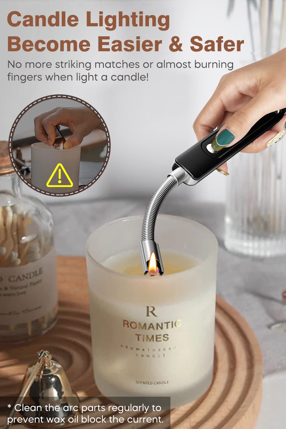 Eletorot Candle Lighter Gifts For Women Her, Rechargeable Arc Lighter Electric Lighters, Flameless Fire Lighter, USB Flexible Long Lighter for Tea Lights Home Kitchen Gas Stove BBQ Camping, Black