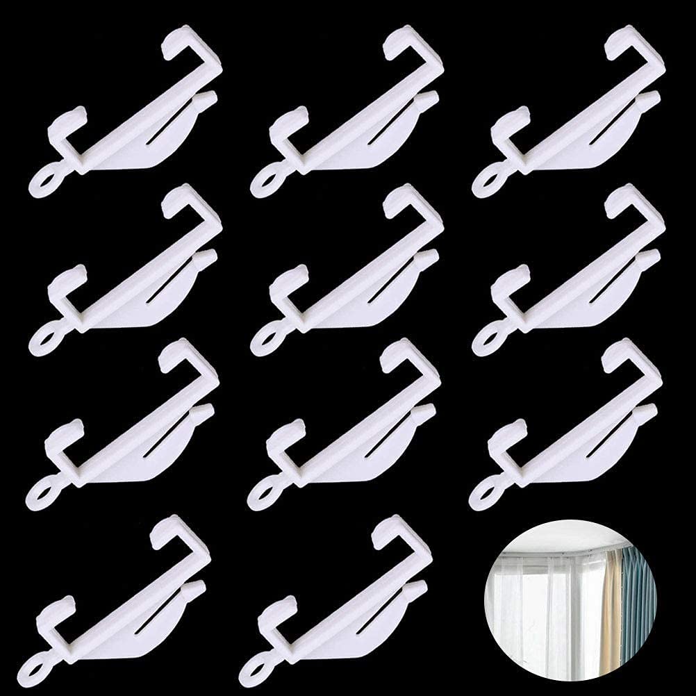 50 PCS Curtain Tack Hooks Plastic White, Curtain Rail Gliders Curtain Sliding Hooks for Track Window, Shower, Door