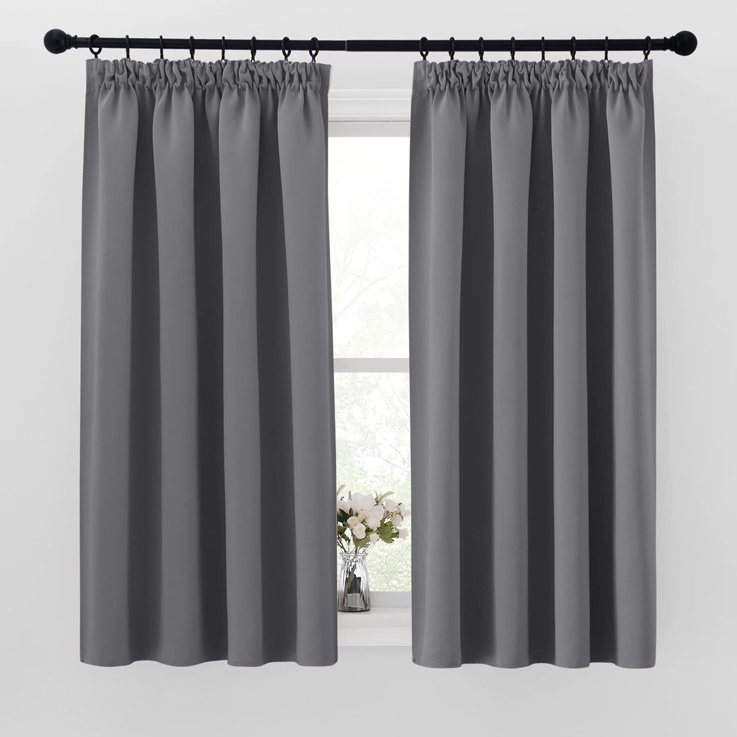 PONY DANCE Grey Blackout Curtains - Wide Thermal Pencil Pleat Curtains W66 X L54 for Room Darkening & Privacy Protected Solid Soft Panels for Bedroom/Home Decoration, 2 PCs, Grey 2x W66" X L54" Gray