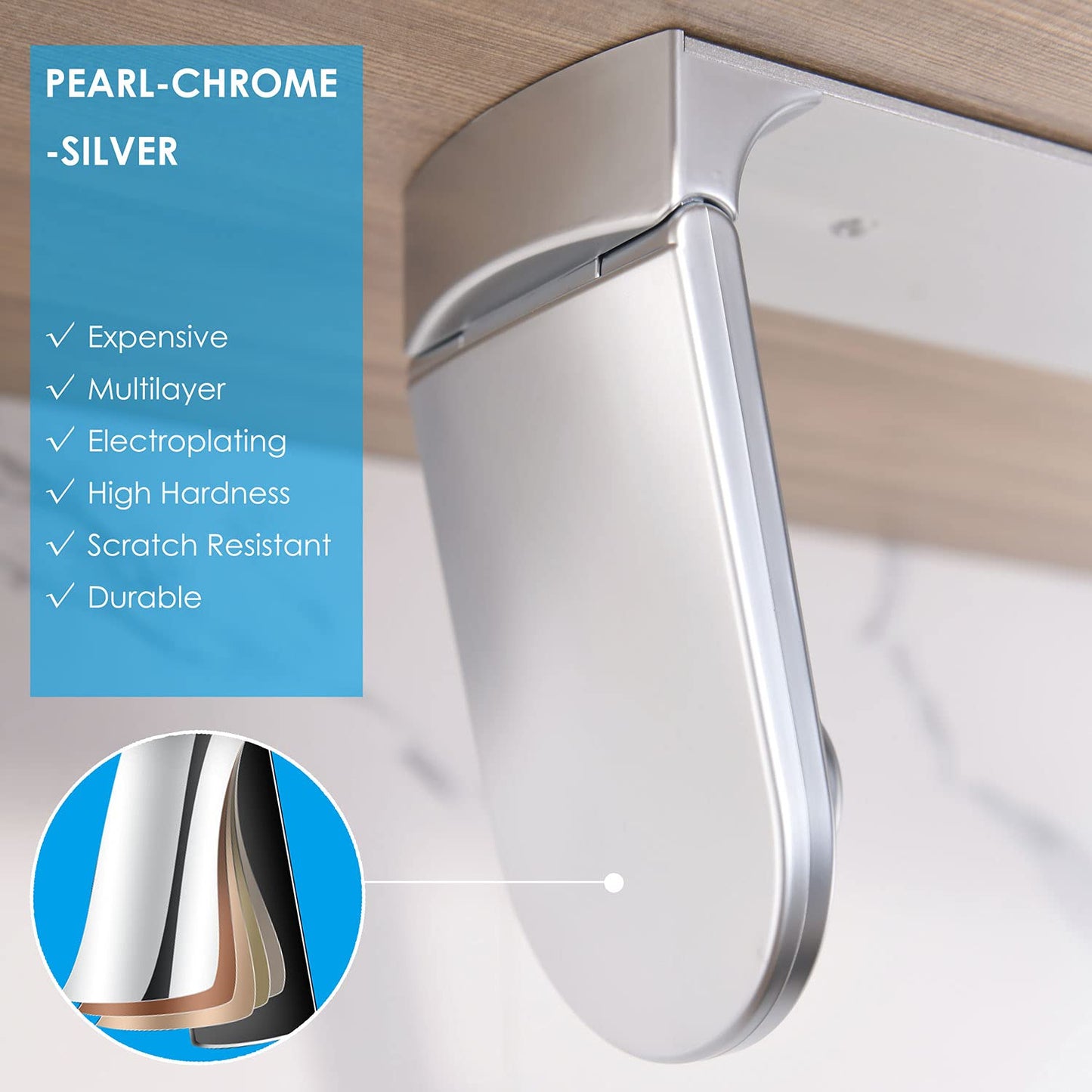 simpletome ONE HAND TEAR Paper Towel Holder Under Cabinet Adhesive or Drilling Installation Aluminum Alloy + ABS (Pearl Chrome Silver) Perle Chrom Silber