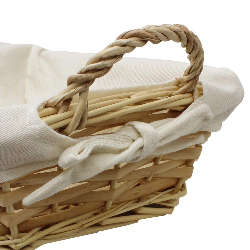 JVL Rectangular willow wicker lined bread basket 28 x 21 x 9 cm