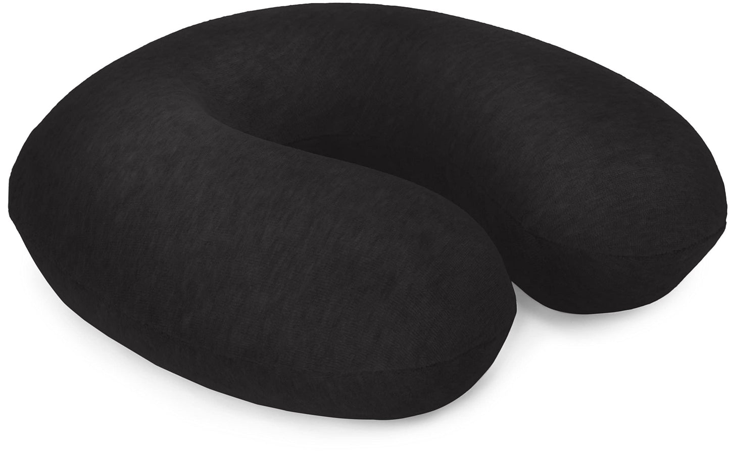 Amazon Basics Memory Foam Travel Neck Pillow with Removable Cover and Elastic Carrying Strap, Black, Semicircular