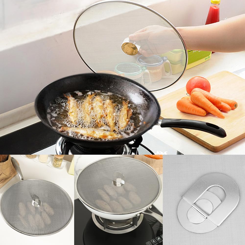 Snowyee Splatter Screen for Frying Pan, Grease Splatter Guard Stainless Steel Large 13” and Small 10” Shield (2 in 1 Set)