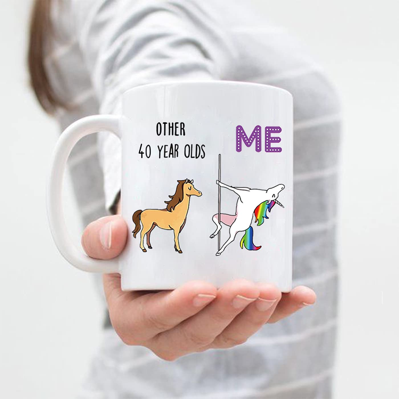 OMNIQI 40th Birthday Gifts for Women Men, 11 oz Novelty 40 Years Old Coffee Mug for Best Friend, Funny 40th Mug Birthday Decorations Forty Birthday Gift 40-unicorn