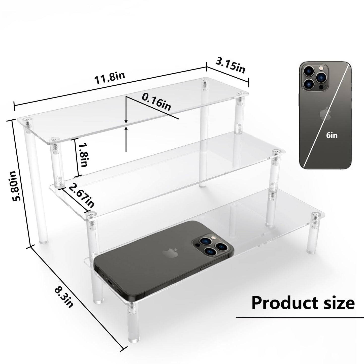 Acrylic Riser Clear Display Stand Cologne Organizer Acrylic Shelves 3 Tier Shelf for Amiibo Funko Figures Toys Cupcake Food Desserts Perfume Collection (1 PACK) 1 PACK