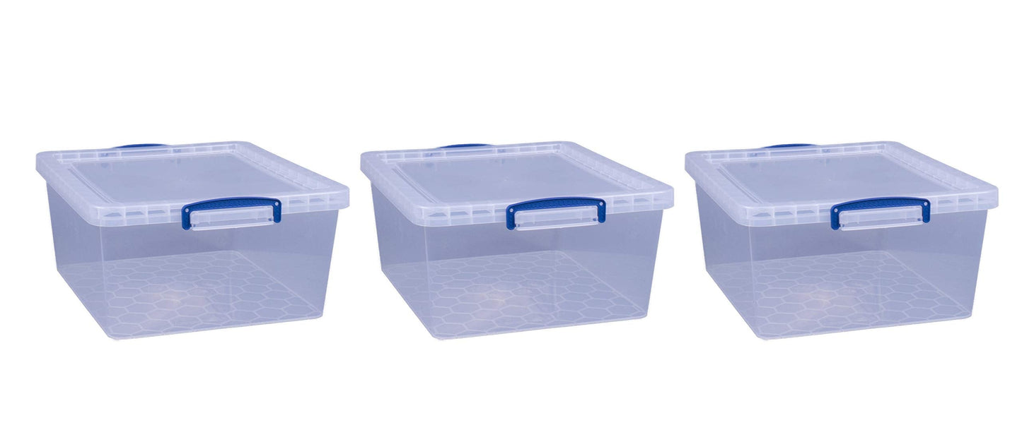 Really Useful Nestable Plastic Storage Box 17.5 Litre Clear (Pack of 3) 17.5 Litre Nestable Clear Pack of 3 in Card