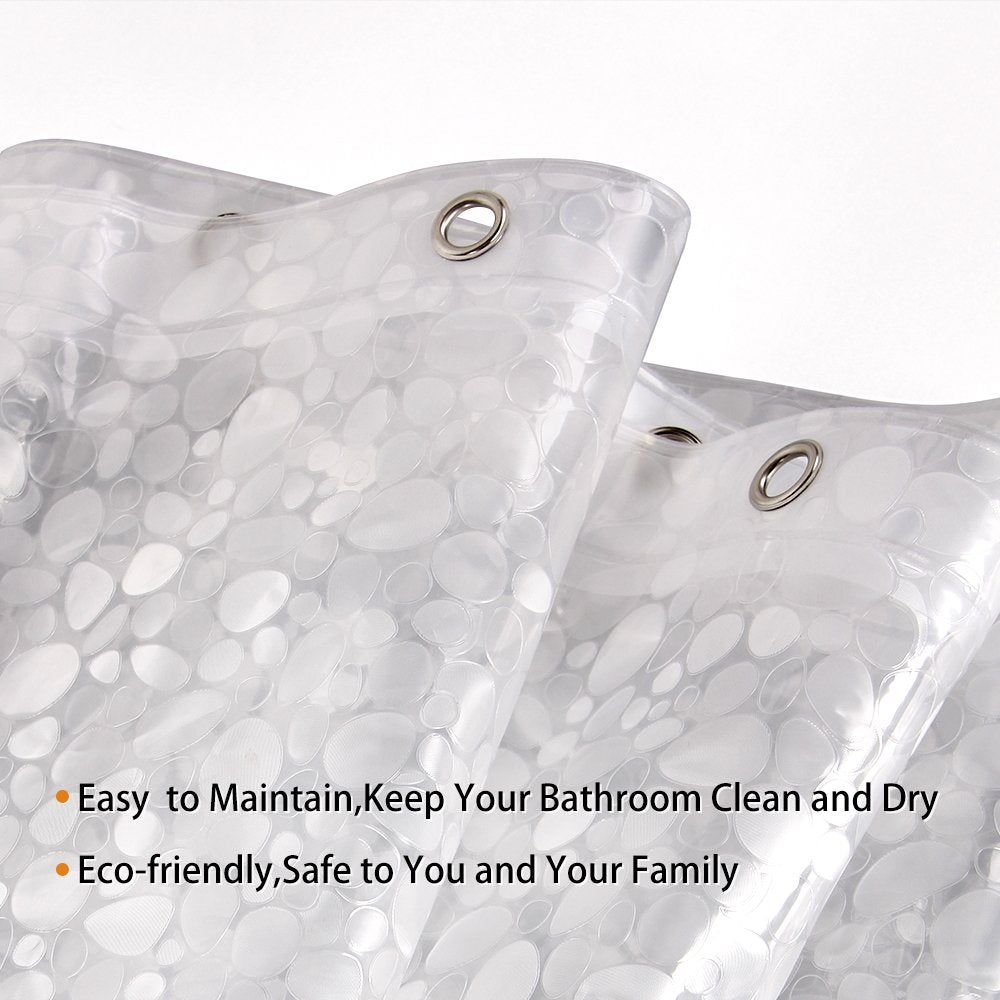 WELTRXE Shower Curtains Mould Proof Mildew Resistant EVA Bathroom Curtain Liner 3D Effect Clear Pebble Heavy Duty Shower Curtain with 3 Magnets, Waterproof Bath Curtains with 12 Hooks, 183 x 183 cm 183 x 183cm (W*H)