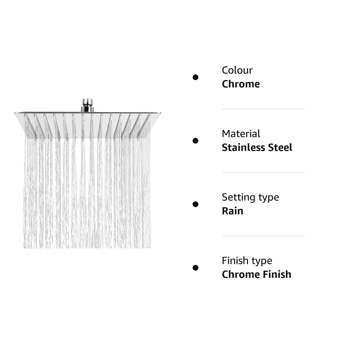 HAUSPROFI QV-011 Qliver Square Rain Shower Head, 12 Inch Large Top Spray Showerhead, 304 Stainless Steel Ultra Thin Powerful High-Pressure Wall Mount Bathroom Shower Head with 196 Jets, Chrome Finish 12 inch Chrome Finish