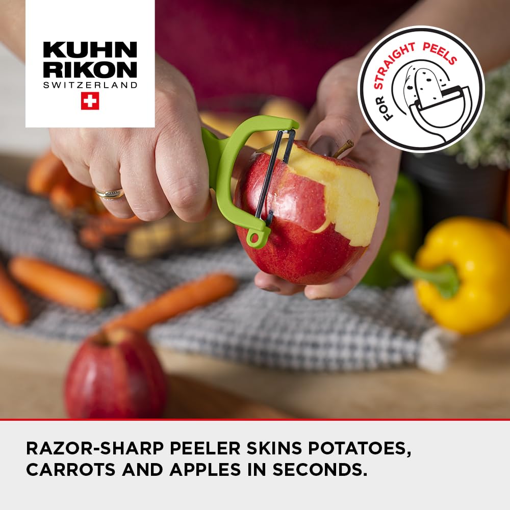 Kuhn Rikon Potato Peelers (set of 3) with Steel Blade. Vegetable Peeler. Veg Peeler. Potato Peelers for Kitchen. Light Speed Peeler. Apple Peeler – 3 Year Kuhn Rikon Kitchen Accessories Guarantee Red/Green/Yellow