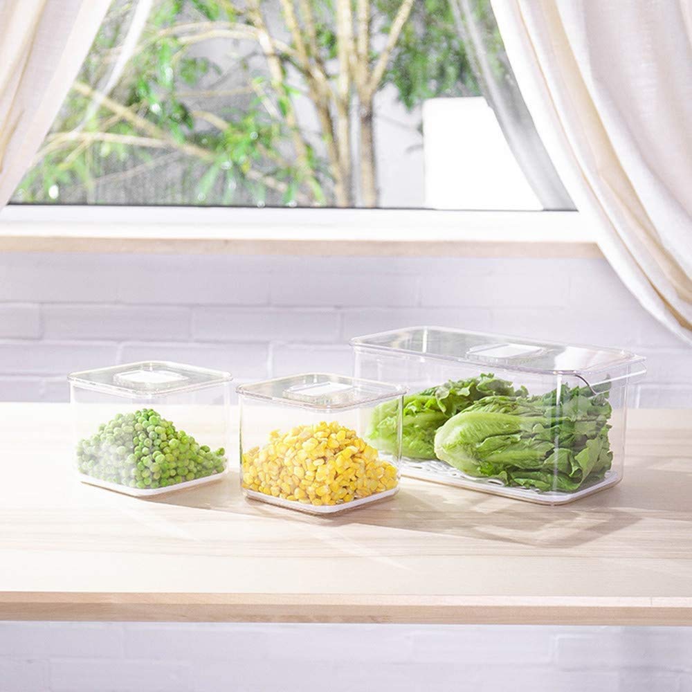 SANNO Fruit Vegetable Fresh Storage Containers Produce Saver FreshWorks Produce - Stackable Refrigerator Kitchen Organizer Keeper, Food Storage Container Bin Keep - Set of 3 1700ml*2+5700ml