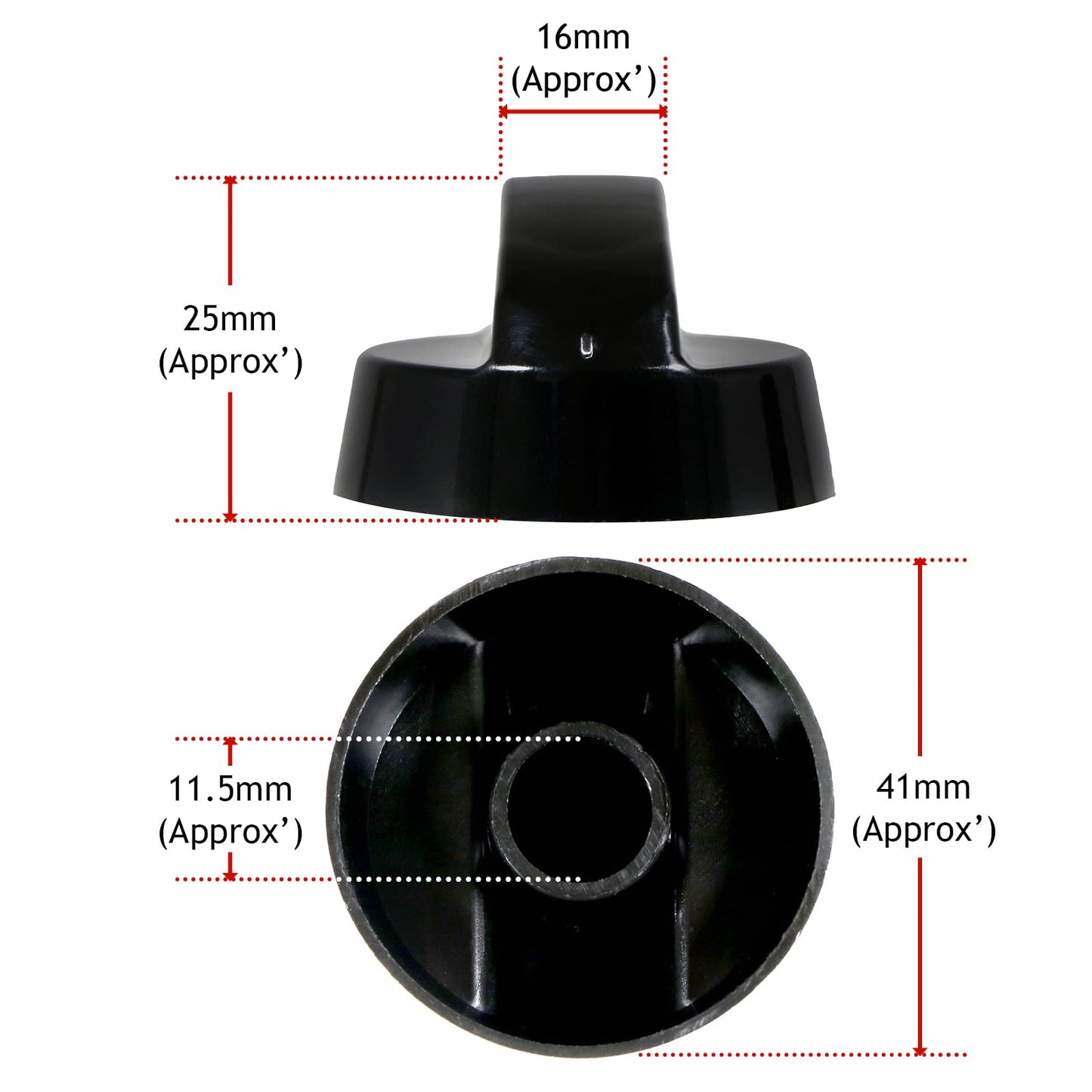 Spares2go Universal Black Control Switch Knobs for All Makes of Oven, Cooker & Hob 41mm Plastic (Pack of 4)