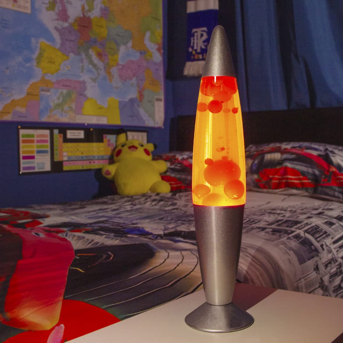 Global Gizmos 48850 16" Red & Yellow Lava Lamp / Silver Base / Retro Nostalgia / Relaxing Mood Light / Decorative Illumination Yellow Liquid & Red Lava