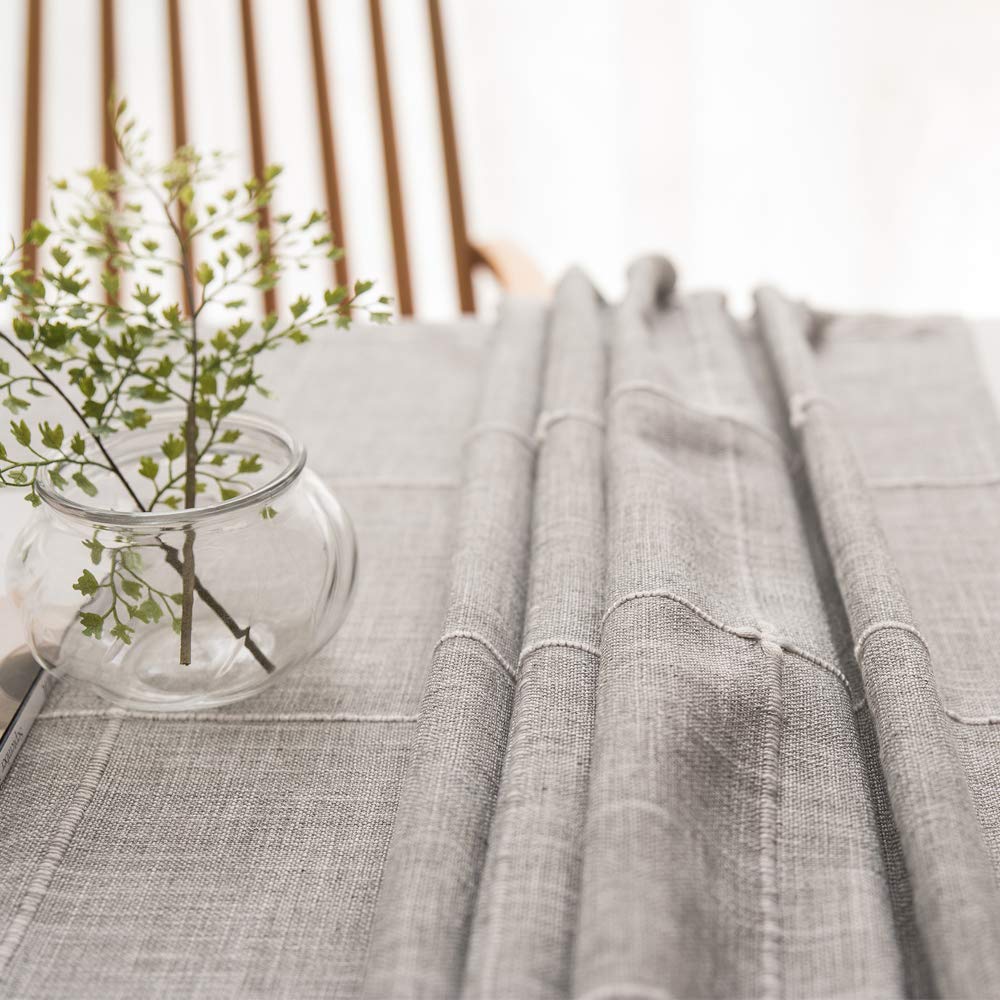 Plenmor Heavy Duty Cotton Linen Tablecloth for Rectangular Tables Solid Embroidery Lattice Table Cloth for Kitchen Dinning Tabletop Decoration (135x220 cm, Grey) 135x220 cm Gray