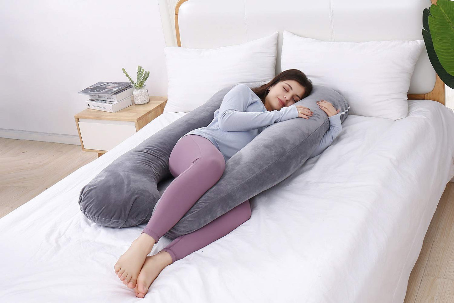 AS AWESLING Pregnancy Pillow, U Shaped Full Body Pillow, Nursing, Support and Maternity Pillow for Pregnant Women with Removable Velvet Cover (Grey) Velvet Grey