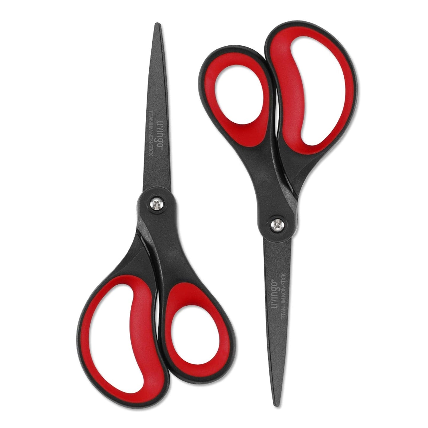 LIVINGO 2 Pack 8" Titanium Non-Stick Scissors, Professional Stainless Steel Comfort Grip, All-Purpose, Straight Office Stationery Craft Paper Fabric Household Sharp Shears Set for DIY(Red/Black) 8" Red/Black