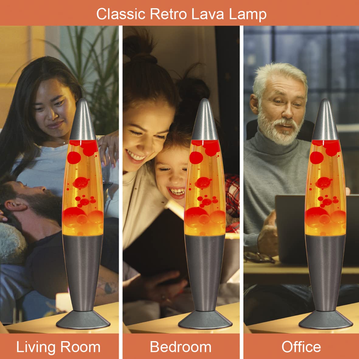 Global Gizmos 48850 16" Red & Yellow Lava Lamp / Silver Base / Retro Nostalgia / Relaxing Mood Light / Decorative Illumination Yellow Liquid & Red Lava