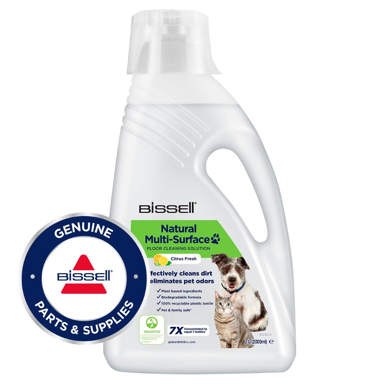 BISSELL Natural Multi Surface Floor Cleaning Solution 2L | for CrossWave, SpinWave and HydroWave | Plant Based Cleaning Ingredients, Pet & Family safe | 31221, White 2.00 l (Pack of 1)