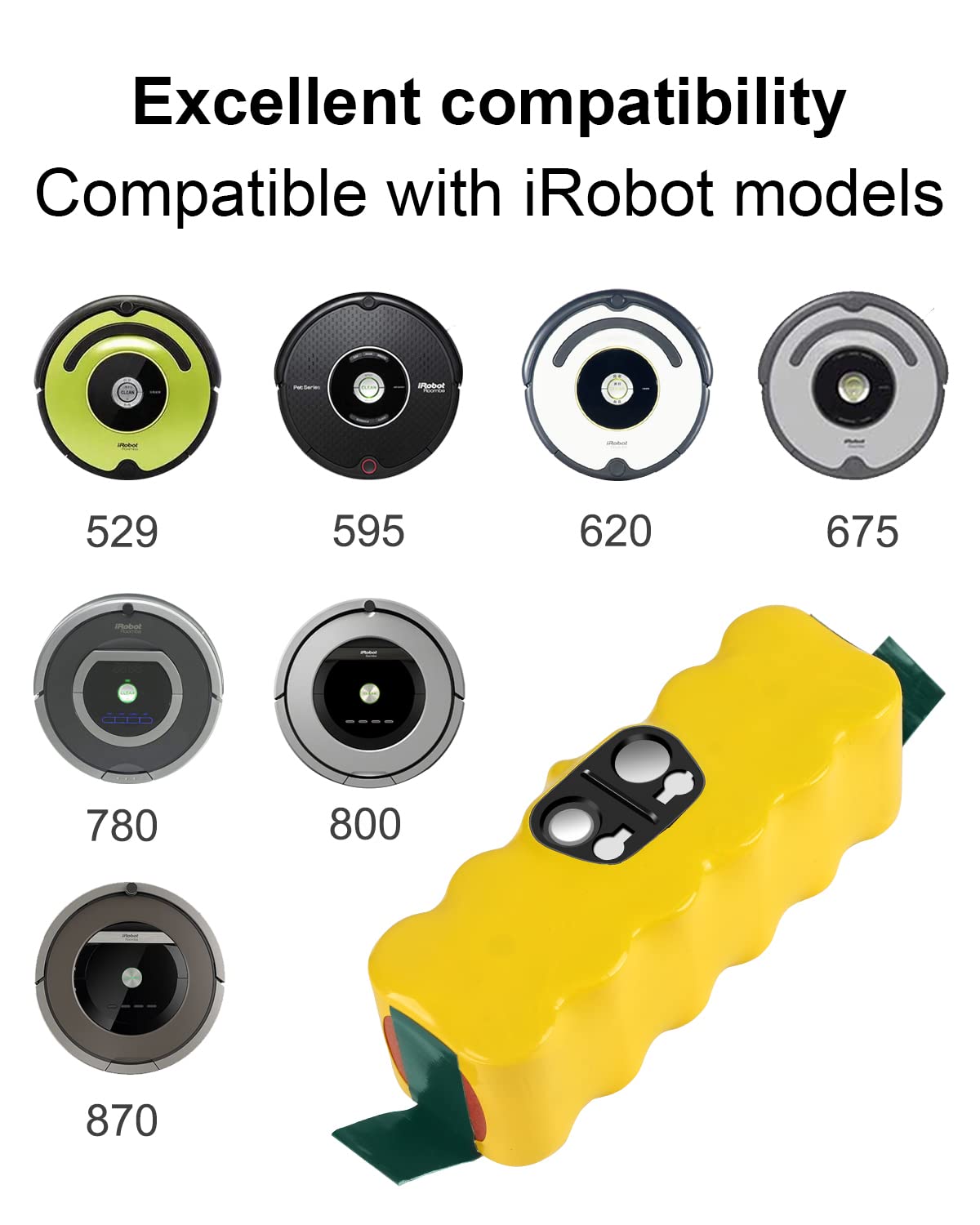 Bsioff Roomba 14.4V 4500mAh Ni-MH Replacement Vacuum Cleaner Batteries for iRobot Roomba 500 600 700 800