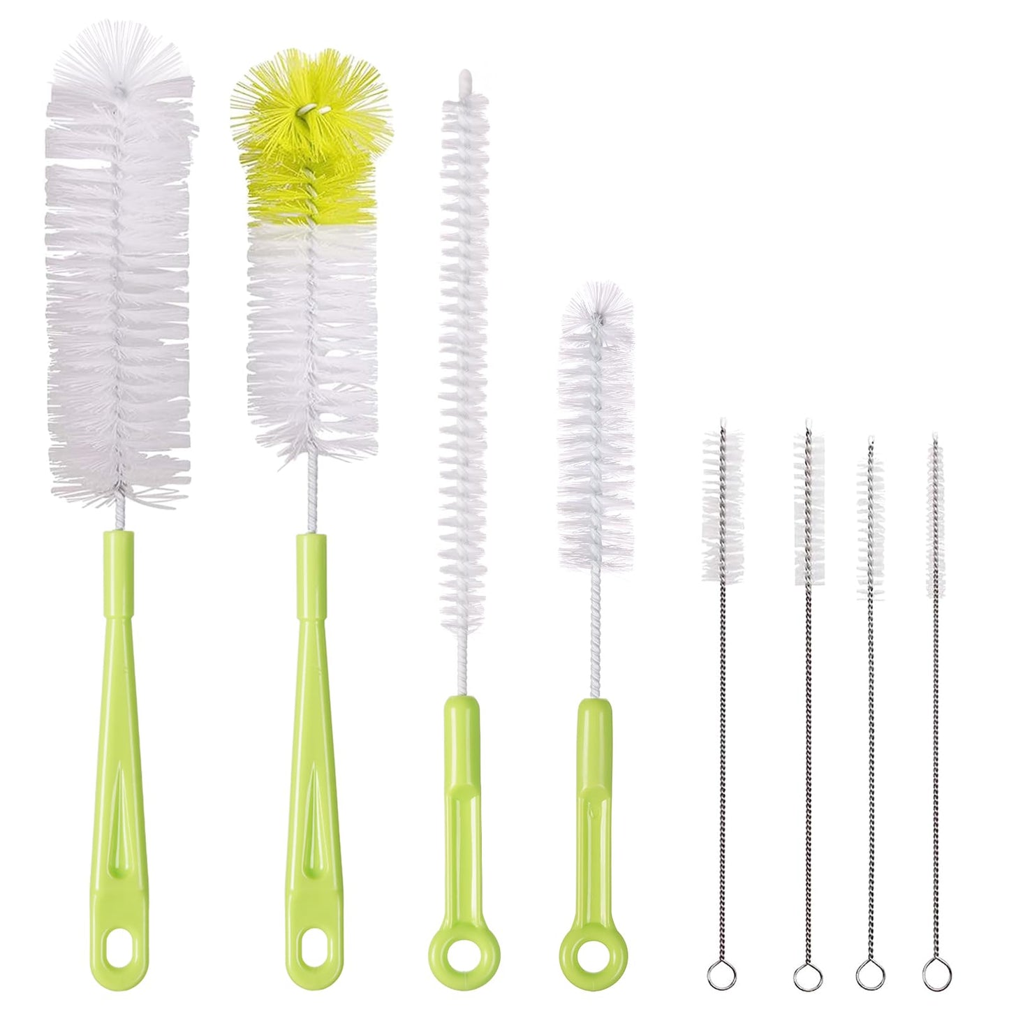 Vicloon Bottle Brushes, 8Pcs Multipurpose Bottle Cleaning Brushes Non-Scratch Water Bottle Cleaner Set for Baby Bottle Tube Pipe Flask Straws Brush A-8pcs-green