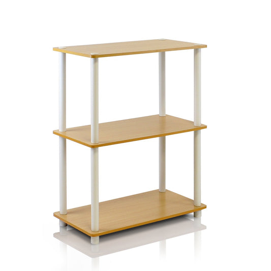 Furinno Turn-N-Tube 3-Tier Compact Multipurpose Shelf Display Rack, Standing Shelf, Beech Beech/White 3-Tier Round Tube