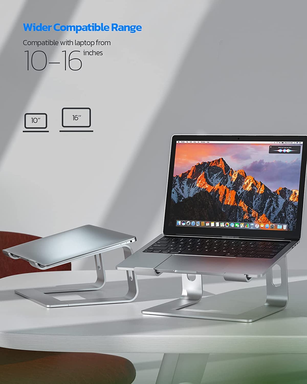 NULAXY Laptop Stand for Desk, Aluminum Laptop Riser, Ventilated Computer Stand Compatible with MacBook Pro/Air, Dell XPS, HP, Lenovo More 10-16” Laptops(Silver) B-Silver