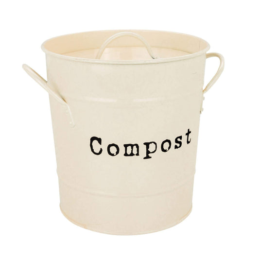 1x Cream Indoor Kitchen Compost Bin - Vintage Style Steel Storage Food Waste Bucket - Removable Bin Liner Inner - by Harbour Housewares