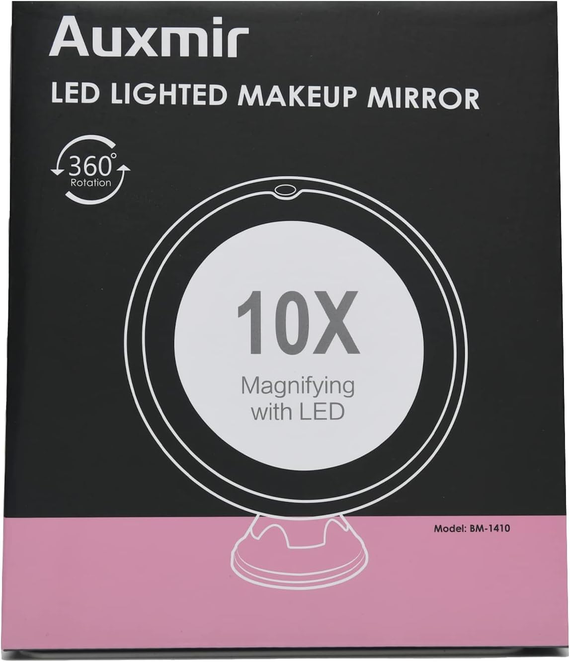 Auxmir Makeup Mirror, 10X Magnifying Lighted Mirror with 2 Adjustable Brightness, Daylight LED Vanity Mirror, 360° Rotating Illuminated Shaving Mirror with Locking Suction for Home, Bathroom