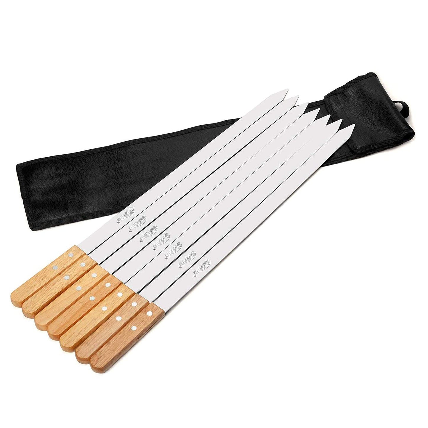 Goutime 23-Inch Long,1 inch Wide BBQ Skewers Large Stainless Steel Kebab Skewers,skewers Stainless Steel,Metal Skewers for Koobideh/Persian/Armenian Style BBQ,Turkish Kebab skewersSet of 7 Set of 7