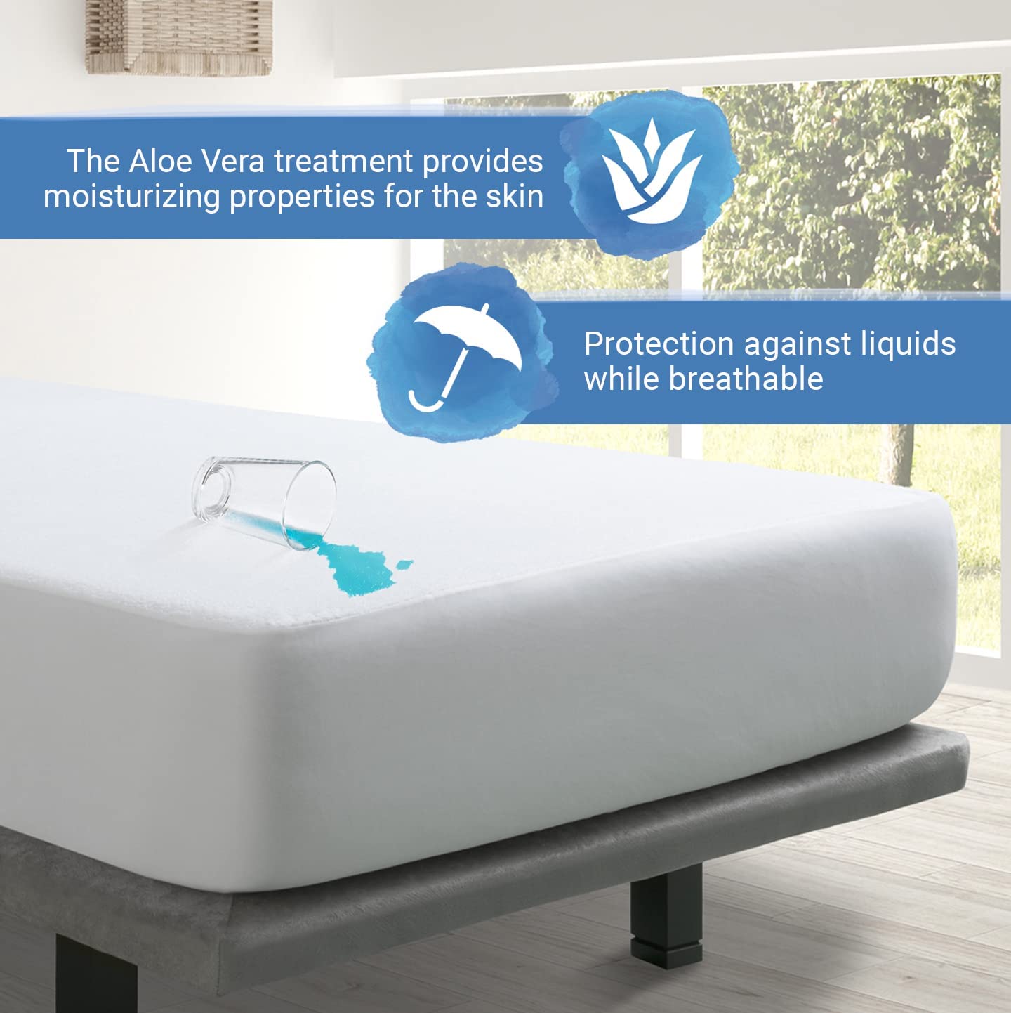 Velfont – Pack 2 Waterproof Mattress Protector | Extra Deep Breathable Aloe Vera Mattress cover | Anti Allergy, Noiseless and Mites Barrier Bed Sheet. Single Size 90 x 190/200 cm Lot of 2 - Single Size 90x190/200cm