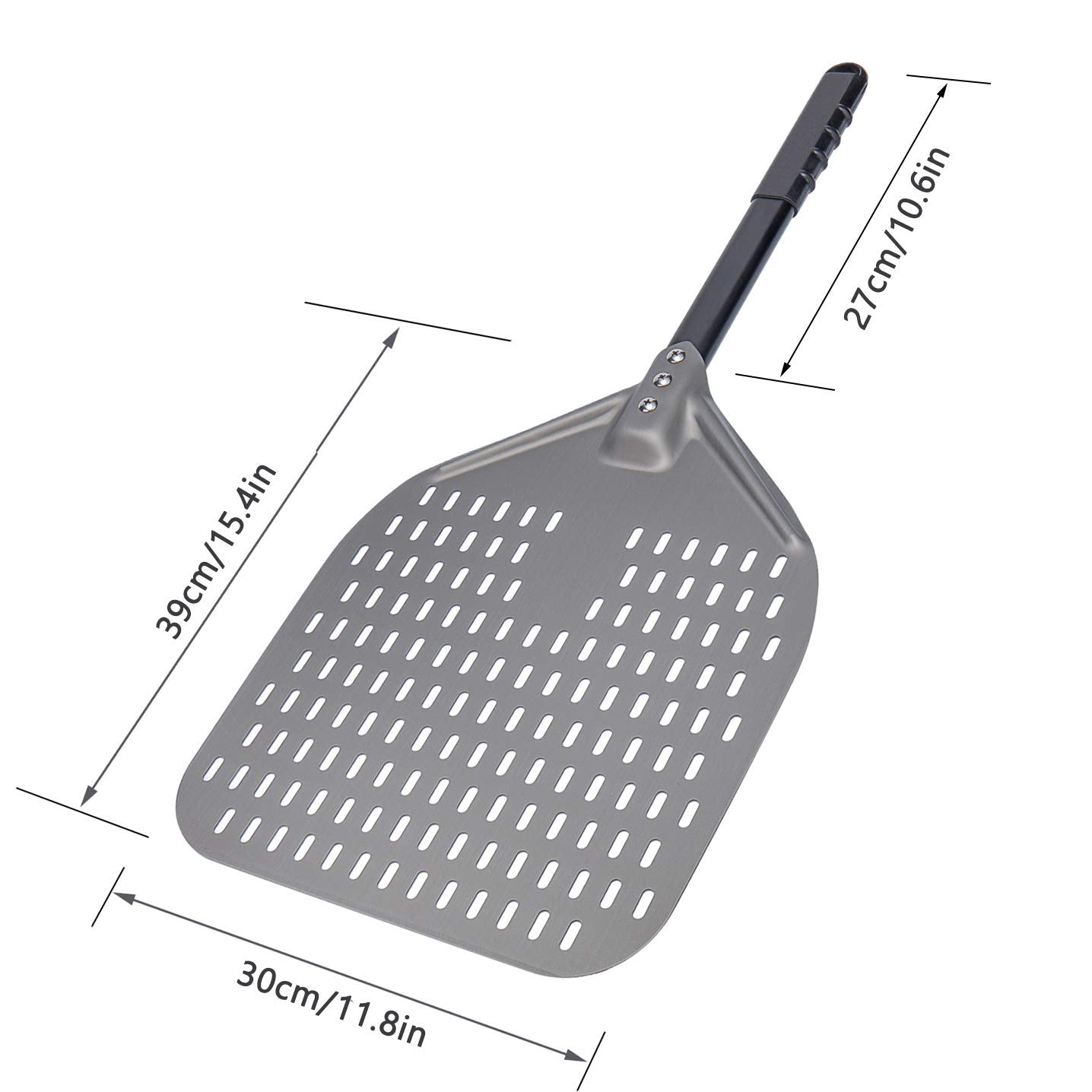 G.a HOMEFAVOR 12inch Perforated Pizza Peel, Professional Rectangular Pizza Paddle, Hard Anodized Aluminum Turning Pizza Oven Peel 12x14 Inch Blade 12 inch Hard Anodized Aluminum