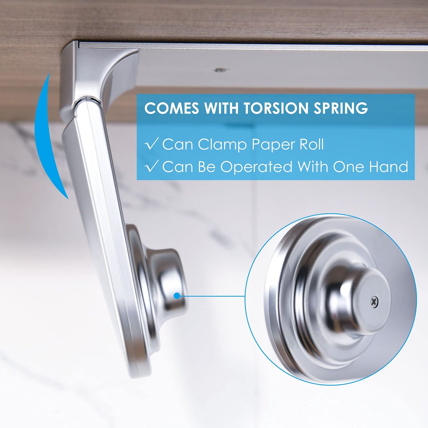 simpletome ONE HAND TEAR Paper Towel Holder Under Cabinet Adhesive or Drilling Installation Aluminum Alloy + ABS (Pearl Chrome Silver) Perle Chrom Silber