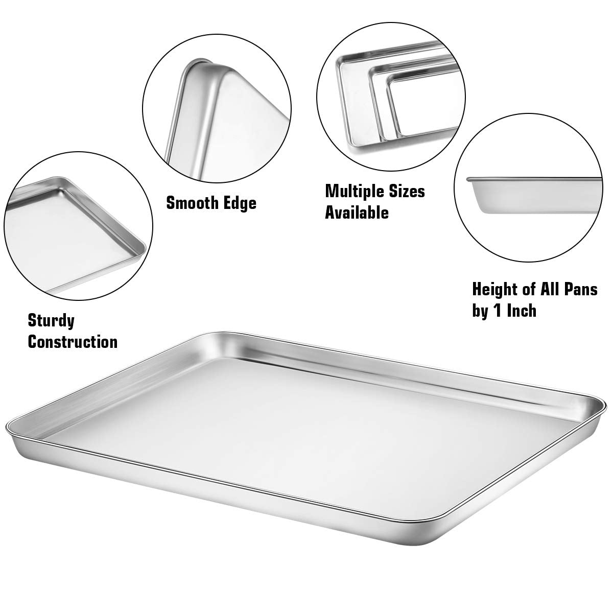 Wildone Baking Sheet with Silicone Mat Set, Set of 6 (3 Sheets + 3 Mats), Stainless Steel Cookie Sheet Baking Pan with Silicone Mat, Non Toxic & Heavy Duty & Easy Clean 16*12*9