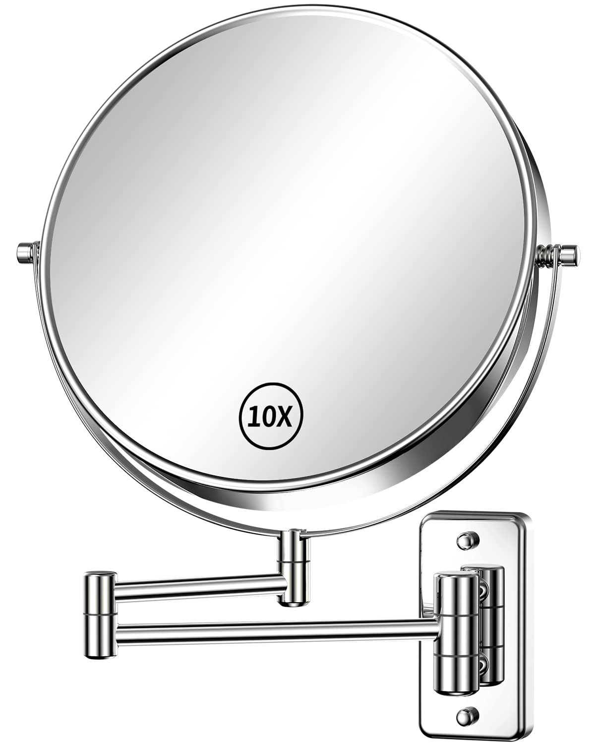 Gospire 9" Large Size Wall Mount Makeup Mirror with 1X/10X Magnification Double-Sided 360° Swivel Vanity Mirror，Chrome Polished Extendable Shaving Bathroom Wall Cosmetic Mirror for Men and Women Chrome 10x Mirror