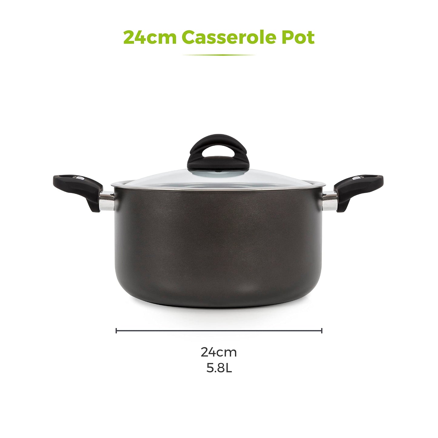 Tower T80304 Cerasure 24cm Casserole Dish with Non-Stick Coating, Suitable for all Hob Types, Graphite