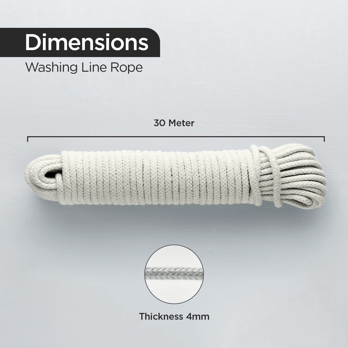 Washing Line Rope Outdoor Clothes Line Laundry Line Outdoors Multipurpose Braided Cotton Soft Rope for Garden, Arts and Crafts | 4mm (30M) 30M