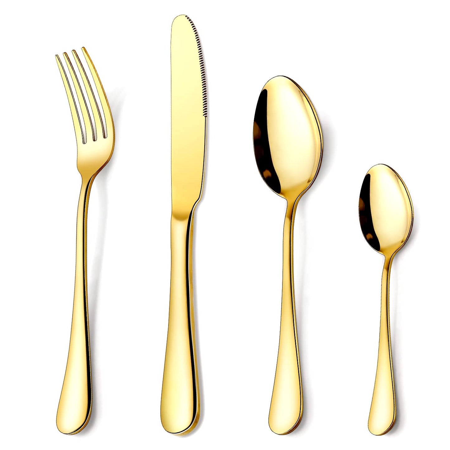 Gold Cutlery Set, OGORI 24-Piece Mirror Polished Gold Unique Wooden Box Design for Gift, Stainless Steel Flatware Set, Silverware Set with Spoon Knife and Fork Set, Service for 6 24-Piece for 6 Gold-wooden Box