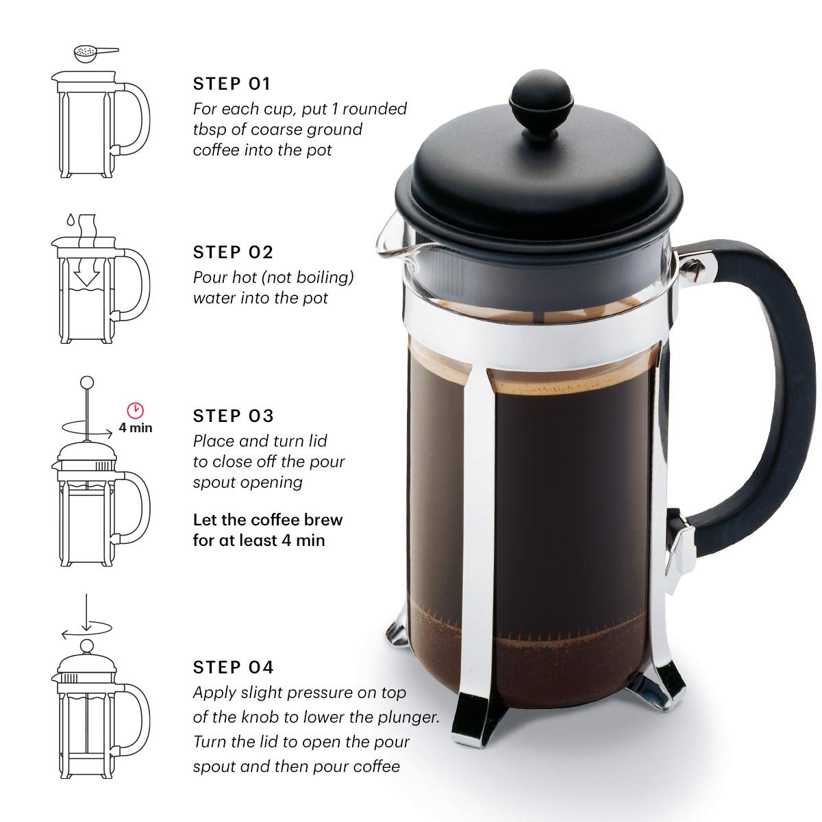 Bodum CAFFETTIERA Coffee Maker, Black, 8 Cup