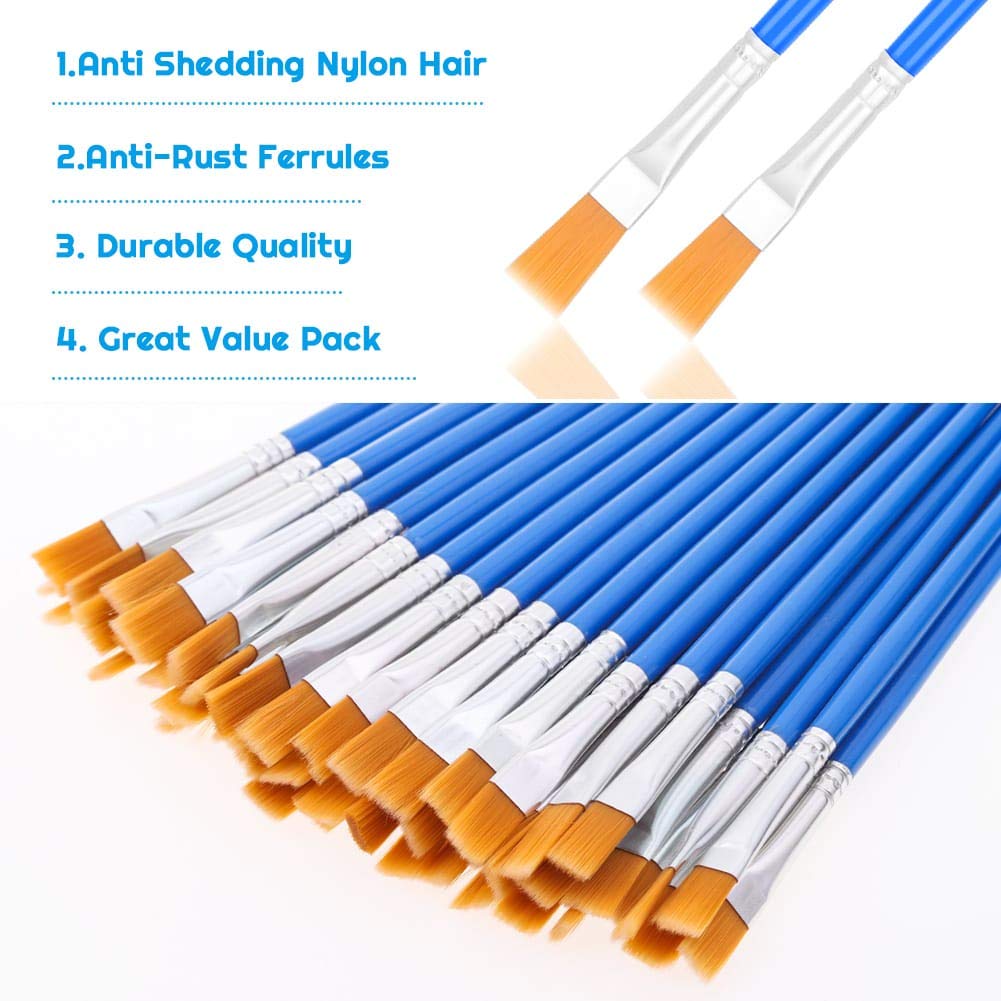 50 Pcs Small Paint Brushes for Craft, Anezus Flat Paint Brushes for Kids Small Brushes Bulk for Detail Painting Children Beginners Acrylic Watercolor 50 x flat paint brushes