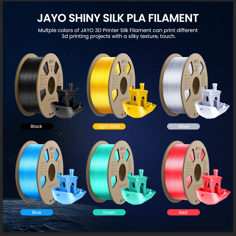 JAYO PLA Silk Filament 1.75mm, Shiny PLA 3D Printer Filament 2.2kg, Neatly Wound Filament, Dimensional Accuracy +/- 0.02, 2 Spools PLA+ Silver+Light Gold 2.2kg Silver+Gold