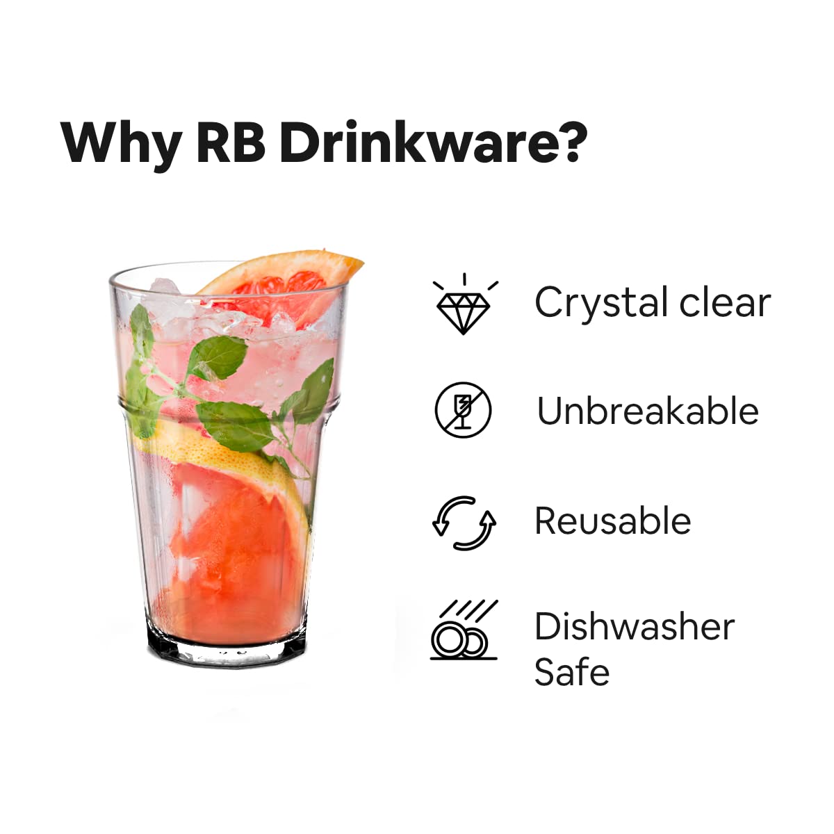 RB Stackable Glasses Premium Plastic Unbreakable Reusable 11oz, Set of 4 4 Count (Pack of 1)