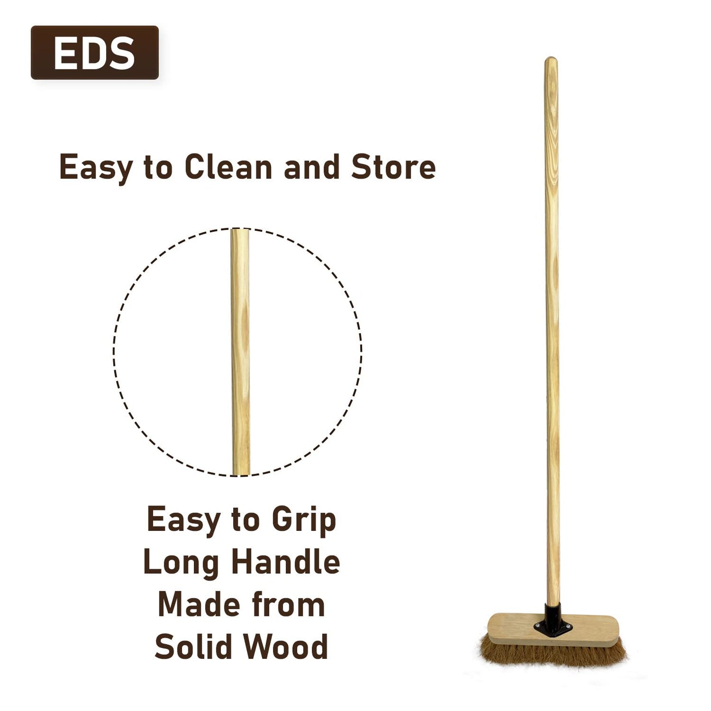 10” Soft Broom Indoor with Wooden Handle Natural Coco Bristles Sweeping Brush with Durable Support Bracket for Cleaning Any Surface Wooden Floor Decking and Paving Slabs (Pack of 2) Softer Coco Bristles Pack of 2