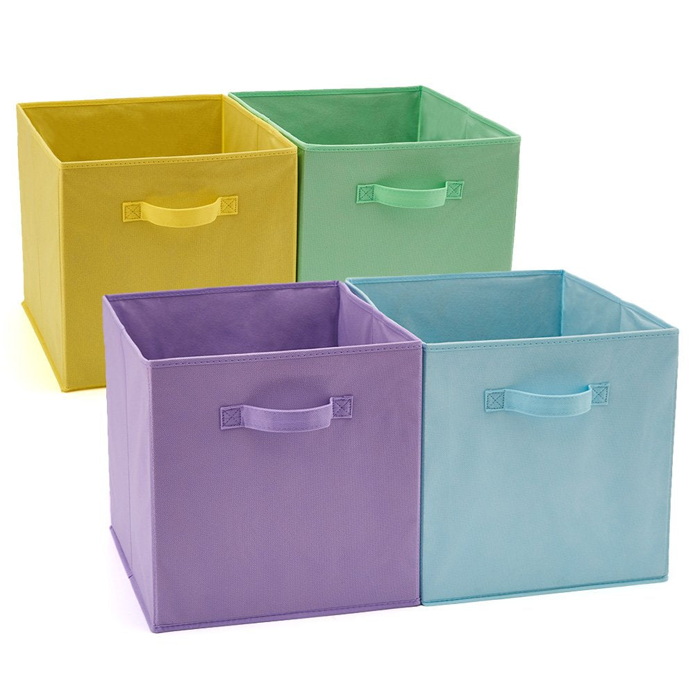 EZOWARE Set of 4 Collapsible Storage Cubes, Foldable Fabric Organizer Basket Bin Boxes Set With Handles for Baby Kids Toy Nursery Room Home Closet Drawers - 33 x 37 x 33cm / Mixed Colour