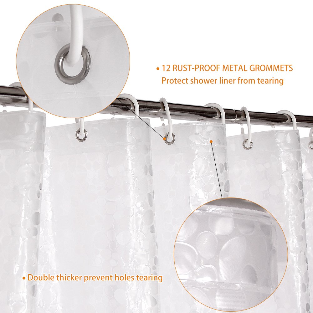 WELTRXE Shower Curtains Mould Proof Mildew Resistant EVA Bathroom Curtain Liner 3D Effect Clear Pebble Heavy Duty Shower Curtain with 3 Magnets, Waterproof Bath Curtains with 12 Hooks, 183 x 183 cm 183 x 183cm (W*H)