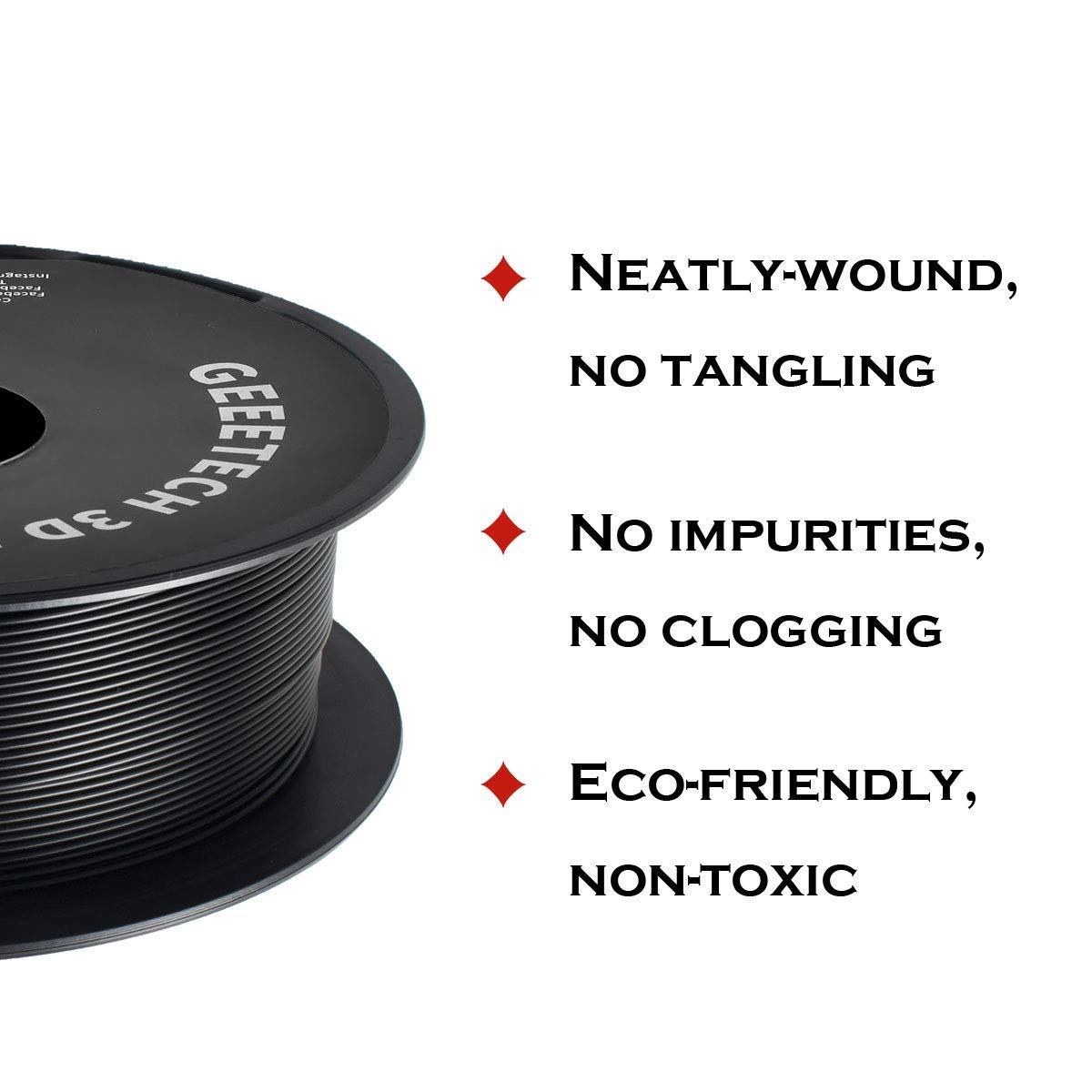 PLA Filament 1.75mm Black, GEEETECH New 3D Printing Filament PLA for 3D Printer and 3D Pen, 1kg 1 Spool A-Black