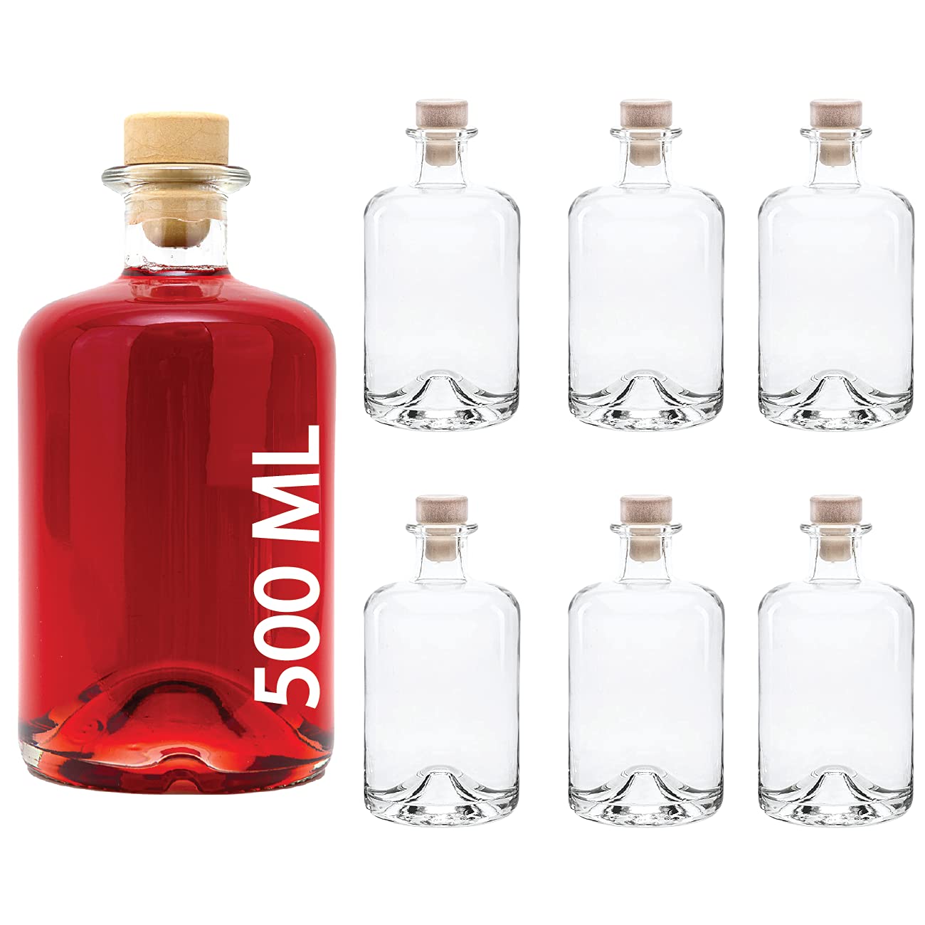 Casavetro 500ml Glass Bottles with Cork Lids 6 Pcs Reusable Airtight Glass Bottle for Home Made Sloe Gin Liqueur Schnapps Wine Cider Soda Vodka Vinegar Oil Chemist Bottles - Apotheker (6 x 500 ml) Pack of 6