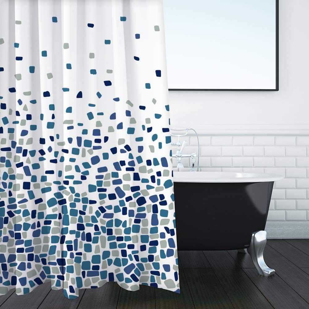 ANSIO Shower Curtain Mould & Mildew Resistant (Mosaic Blue, 180 x 180 cm - 2 Pack) Mosaic Blue